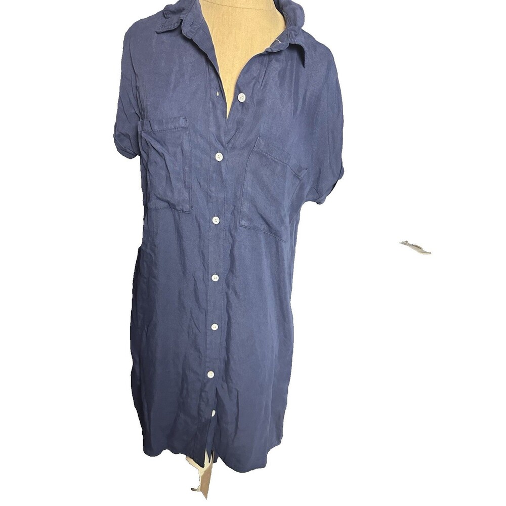 Zilcremo  Navy Blue Linen Shirt Dress Casual Career Cool NWT Size Small